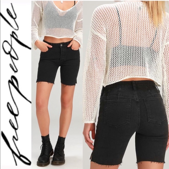 🆕 Free People Washed Black Denim Shorts - Picture 2 of 7